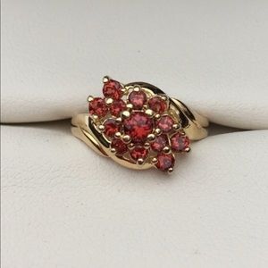 Gold-Tone Garnet CZ ring, size 6, SS stamp